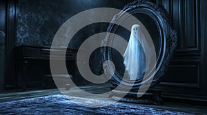 A Ghostly Apparition Reflected in a Vintage Mirror