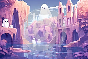Ghostly apparitions haunting ancient ruins and crumbling castles - Generative AI