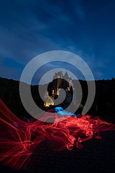 Ghostly Eltz Castle whit light painting