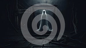 Ghostly Figure in Dark Cinematic Halloween Background AI Generated