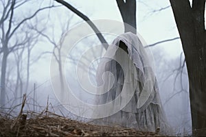a ghostly figure standing in the woods