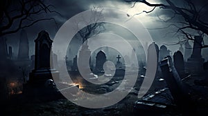 A ghostly graveyard with mist rolling over the tombstones HD horror halloween image 1920 * 1080