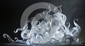 A ghostly sculpture of swirls and curls crafted entirely from mercury vapor glimmers and beckons from the darkness. . photo