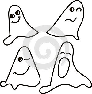 Ghosts, black-and-white, drawing, emotions: nfunny, smile, surprised, scared, winks, yawns, Halloween