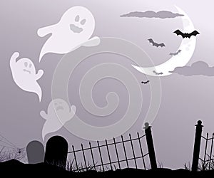 Ghosts flying through graveyard