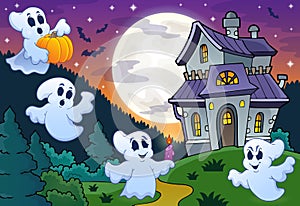 Ghosts near haunted house theme 3