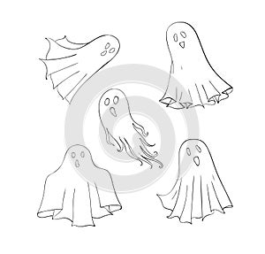 Ghosts set. Symbol of Halloween. Spook character of horror. Mystical Nightmare
