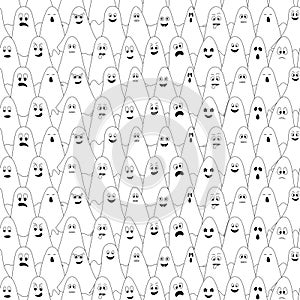 Ghosts. White spirit. Ghosts with different grimaces seamless halloween pattern