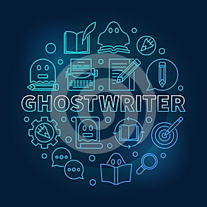 Ghostwriter blue vector round thin line illustration