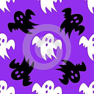 Ghosty scary pattern, colorful Halloween print. Halloween seamless pattern with scary funny ghosts