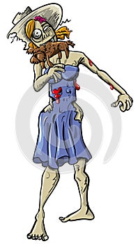 Ghoulish female zombie eating a dog photo