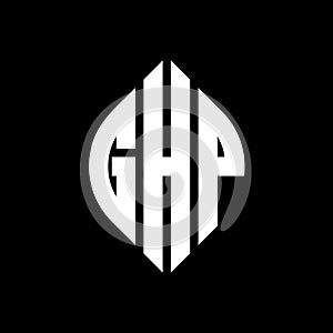 GHP circle letter logo design with circle and ellipse shape. GHP ellipse letters with typographic style. The three initials form a photo
