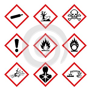 GHS 9 New Hazard Pictogram. Hazard warning sign WHMIS , isolated vector illustration