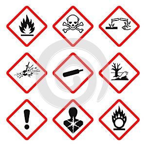 GHS pictogram hazard sign set. Isolated on white background. Dangerous, hazard symbol icon collection. Vector illustration image. photo