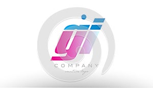 gi g i alphabet letter combination pink blue bold logo icon design