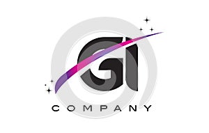 GI G I Black Letter Logo Design with Purple Magenta Swoosh