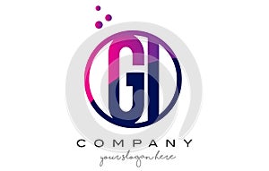 GI G I Circle Letter Logo Design with Purple Dots Bubbles