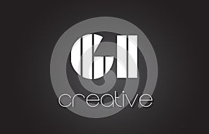 GI G I Letter Logo Design With White and Black Lines.