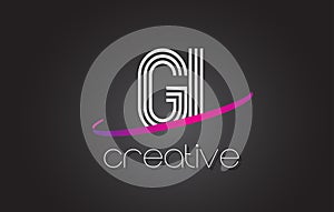 GI G I Letter Logo with Lines Design And Purple Swoosh.