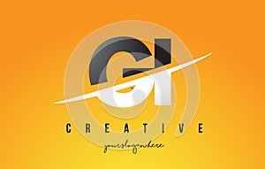 GI G I Letter Modern Logo Design with Yellow Background and Swoosh.