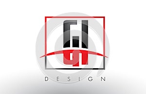GI G I Logo Letters with Red and Black Colors and Swoosh.