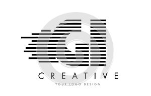 GI G I Zebra Letter Logo Design with Black and White Stripes