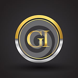 GI Letter logo in a circle, gold and silver colored. Vector design template elements for your business or company identity