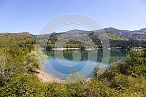 Giacopiane lake is an artificial reservoir located in the Sturla valley in the municipality of Borzonasca, inland of Chiavari, photo