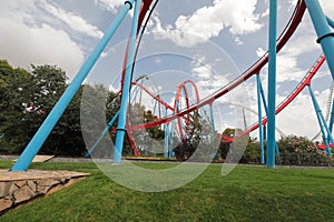 Giant attraction `Roller coaster`, dead loop, barrel and other dangerous entertainment