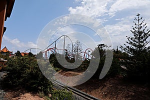 Giant attraction `Roller coaster`, dead loop, barrel and other dangerous entertainment