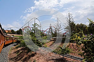 Giant attraction `Roller coaster`, dead loop, barrel and other dangerous entertainment
