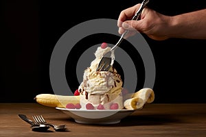 giant banana split ice cream illustration generative ai