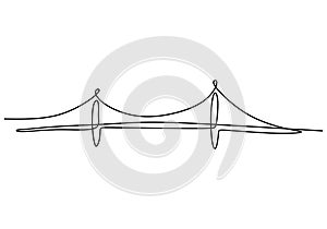 Giant bridge over river. Continuous one line of bridge drawing design. Simple modern minimalist style isolated on white background photo