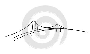 Giant bridge over river. Continuous one line drawing design