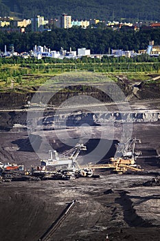 Giant bucket wheel excavator taking away the layers of ground