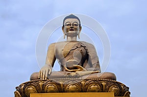 Giant Buddha Dordenma statue. Shakyamuni Buddha statue under construction in the mountains. Thimphu