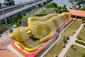 Giant Buddha statue, detail, Wat Phra Non Laem Pho or Lampor, Ko Yo, Songkhla province, Thailand