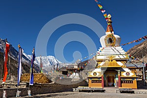 Giant Buddhist Stupa Monument Nepal Village Himalaya Mountain Range Annapurna Circuit