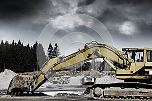 Giant bulldozers in action
