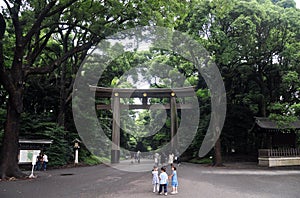 Torii gate at the entrance of Meiji Shrine in Tokyo, Japan