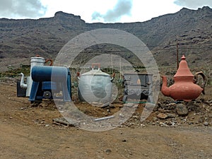 Giant coffee machines at the old wind mill Molino de Viento near Mogan, Gran Canaria island, Spain photo