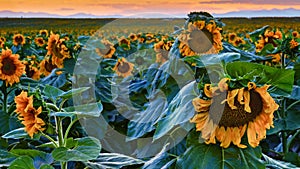 Giant Colorado Sunflowers At Sunset