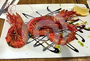 Giant cooked prawns shrimps