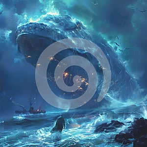 Giant creatures beneath the ocean