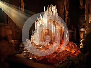 Giant crystal with glowing warm light