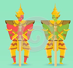 Giant demons red and green Thailand attraction and landscape graphic vector