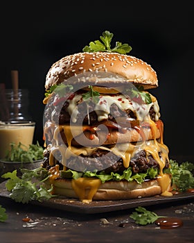 Giant Double Cheeseburger with all the Fixings. Generative AI