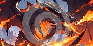 A giant dragon is spewing fire