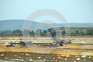Giant excavator digging coal open pit coal mine
