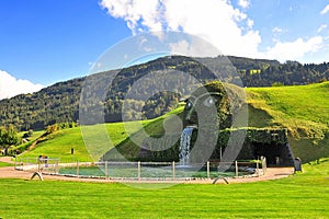 Giant face entrance to Swarovski Crystal World in Watten, Austria